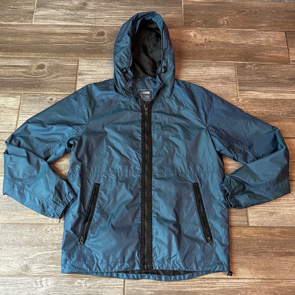 American Eagle Men's Blue Lightweight Hooded Windbreaker Jacket Size S 2017